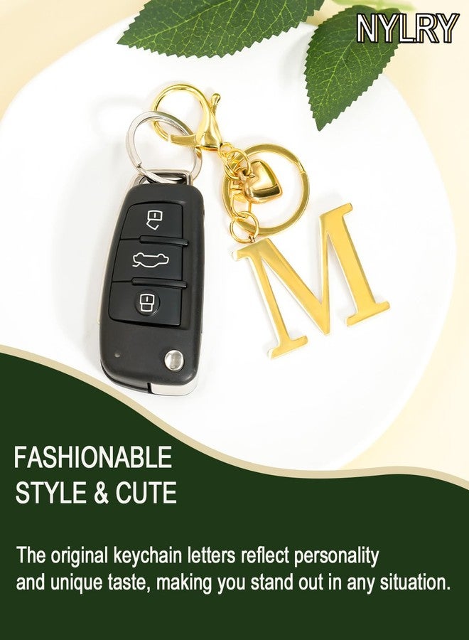 nylry Gold Heart Initial Letter Keychain Gift for Women Bag Charm Purse Charms for Handbags Initial Keychains for Women Cute Metal Alphabet A-Z Gold Bag Charms Accessories-Gold M - Image 5